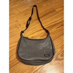 Vintage Evan Picone Faux Leather Black & White Herringbone Shoulder Bag